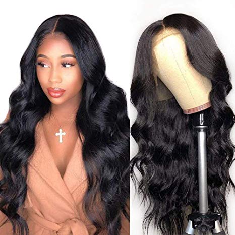 9A Lace Front Wigs Human Hair, 150% Density Pre Plucked with Baby Hair, Doheroine Brazilian Body Wave Lace Frontal Wigs Human Hair for Black Women Natural Color(16 Inch)