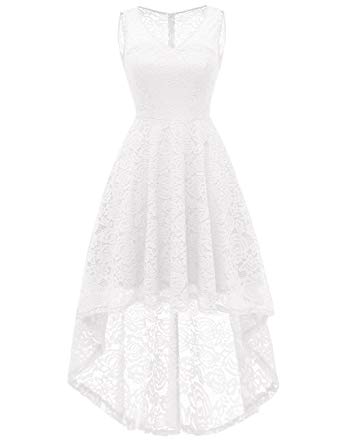 DRESSTELLS Women's Cocktail V-Neck Dress Floral Lace Hi-Lo Formal Swing Party Dress