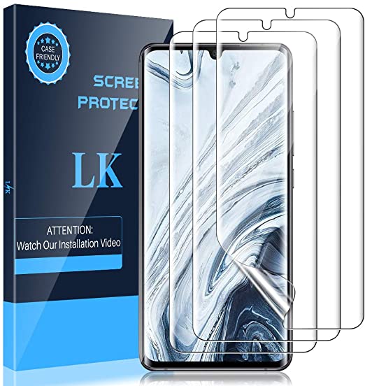 LK 3 Pack Screen Protector Compatible with Xiaomi Mi Note 10 and Xiaomi Mi Note 10 Pro, In-Display Fingerprint Support, HD Clear Flexible TPU Film, Case Friendly, Bubble Free