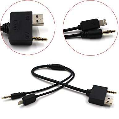 Kia Hyundai iPhone 6 6Plus 6  6s 5 5s 5c Lightning iPod iPad Mini iPhone6 Cable USB 3.5mm Lead Adapter Wire Cord (14in Model)