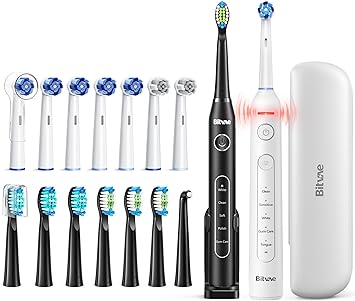 Bitvae Ultrasonic & Rotating Electric Toothbrushes Bundle for Adults and Kids - ADA Accepted Sonic Rechargeable Toothbrushes with 8 Brush Heads, Black & White