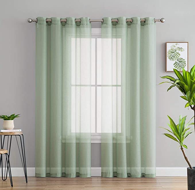 HLC.ME 2 Piece Semi-Sheer Voile Window Curtain Grommet Panels for Bedroom & Living Room - (54" W x 84" L, Sage Green)