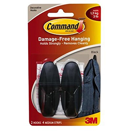 Command Designer Hooks, Medium, Black, 2-Hooks (17081BLK-ES)