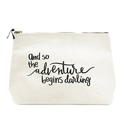 Travel Makeup Bag - Extra Large Canvas Travel Makeup Bag with Quote