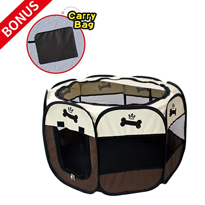 Pet Portable Foldable Playpen, Exercise 8-Panel Kennel Mesh Shade Cover Indoor/Outdoor Tent