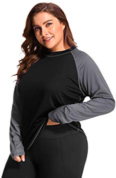 ATTRACO Women's Plus Size Long Sleeve Rashguard Top Loose Swim Suit UPF 50