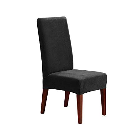 SureFit Stretch Pique - Shorty Dining Room Chair Slipcover  - Black (SF36851)