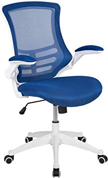 Flash Furniture Mid-Back Blue Mesh Swivel Ergonomic Task Office Chair with White Frame and Flip-Up Arms -