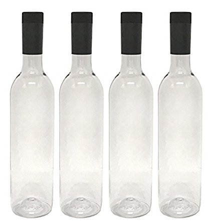 Plastic Wine Bottles & Screw Caps, Clear, 750ml - Pack of 4