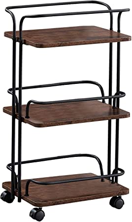 VECELO 3-Tier Rolling Utility Cart with Handle and Wheels Roller Makeup Organizer Storage for Kitchen, Office, Bedroom, Brown