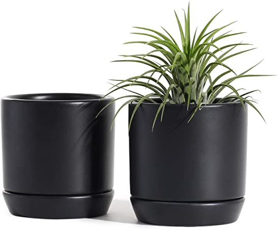 POTEY 055302 Succulent Planter Pots - 3.1 Inch Glazed Ceramic Small Planters Pot with Drainage Hole & Saucer Indoor for Plants Cactus Succulent(Set of 2, Plants NOT Included)