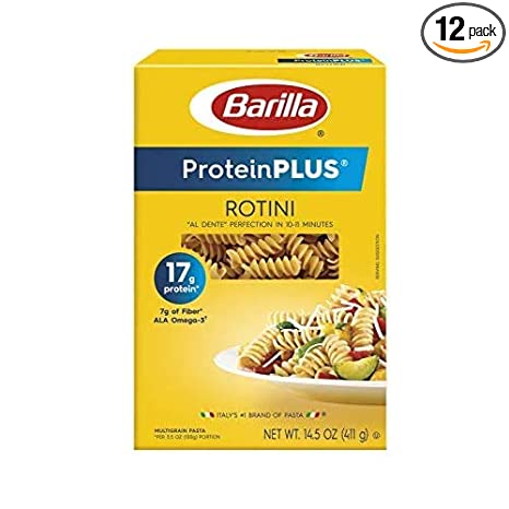 BARILLA Protein  (Plus) Rotini Pasta - Protein from Lentils, Chickpeas & Peas - Good Source of Plant-Based Protein - Protein Pasta - Non-GMO - Kosher Certified - 14.5 Ounce Box (Pack of 12)