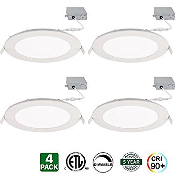 Hykolity 5/6 Inch Ultra Thin LED Recessed Ceiling Light CRI 90  Dimmable Downlight with Junction Box 15W 960lm [100W Equivalent] 4000K Neutral White ETL Listed - Pack of 4