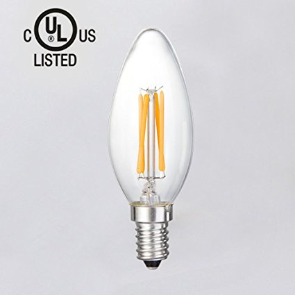 MagicLight LED Filament Candle Lights – C35 Dimmable 6W LED Edison Bulb - 60W-Equivalent Amber Gold Tint Style – UL Listed E12 Candelabra Base – Warm White 2700K