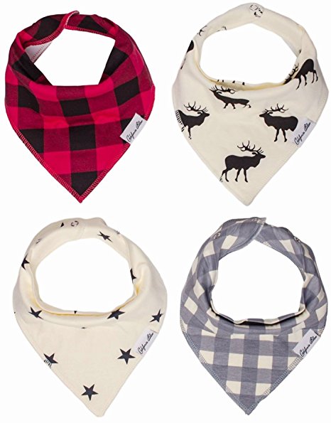 Baby Bandana Drool Bibs Gift Set For Boys And Girls, 4 Pack Organic Cotton With Snaps "The Redwood Set" By California Blue