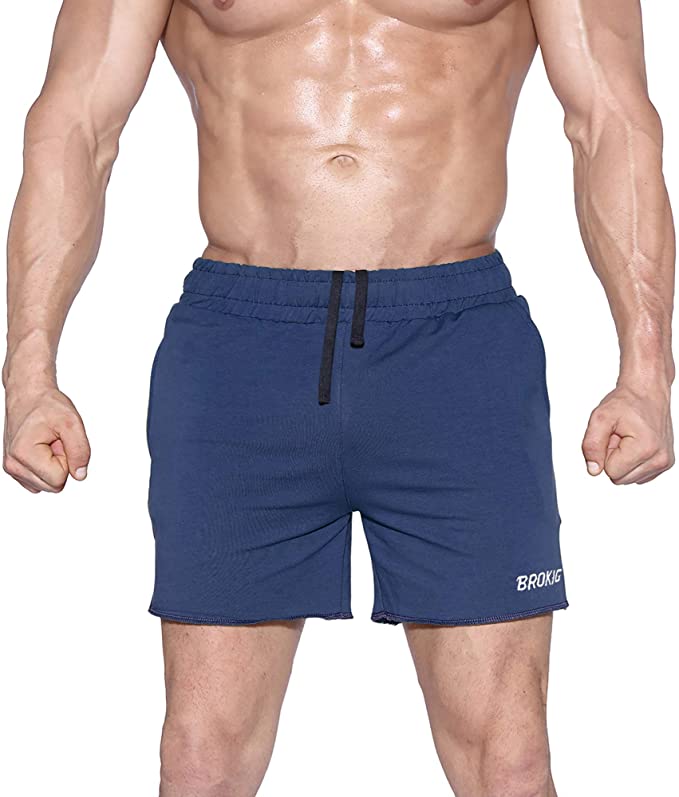 BROKIG Mens Hanging Belt Gym Workout Shorts 5" Bodybuilding Running Shorts Pants with Zipper Pockets