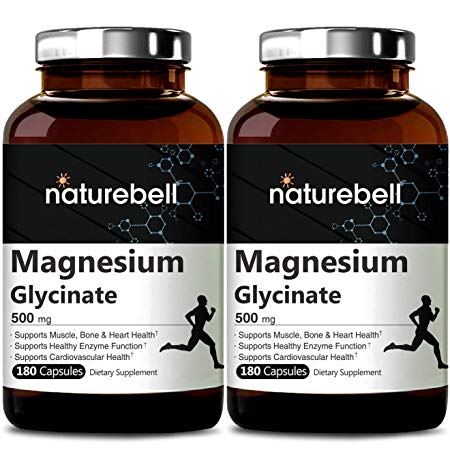 NatureBell Magnesium Glycinate 500mg, 180 Capsules, Supports Muscle, Bone, Joint, Heart Health and Enzyme Function, No GMOs, No Gluten and Made in USA