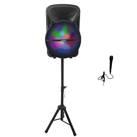 Fisher FBX1515M 15-Inch Portable Wireless Speaker System With Wired Microphone, Tripod Speaker Stand and Remote Control, Colorful Lights