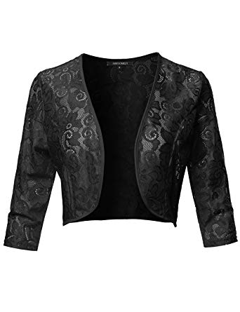 Women's Solid Floral Lace Shrug Open Front Cardigan Outerwear - Made in USA