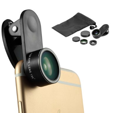 Kasoo 3 in 1 Clip-on 198° Supreme Fisheye   0.63x Wide Angle   15x Macro Lens for for Iphone 6s, 6, 5s, Android and All Other Smartphones (Black )