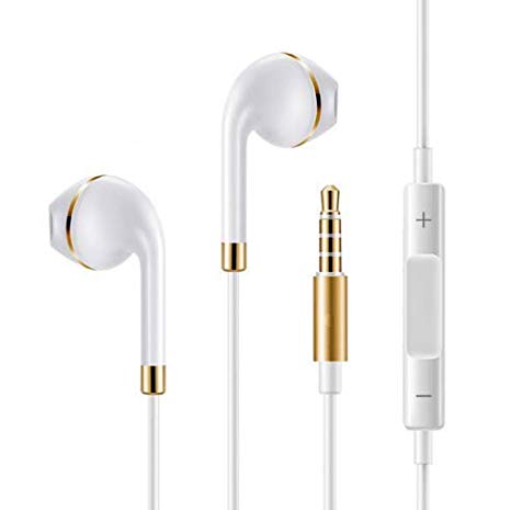 Startjune Earphones with Volume Control and Microphone Premium Earbuds Stereo Headphones and Noise Isolating, Compatible with 1Phone Samsung Galaxy LG HTC(Gold)