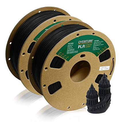 OVERTURE PLA Filament 1.75mm 3D Printer Filament, 1kg Spool (2.2lbs), Dimensional Accuracy  /- 0.03 mm, Fit Most FDM Printer (Black(2 Pack))