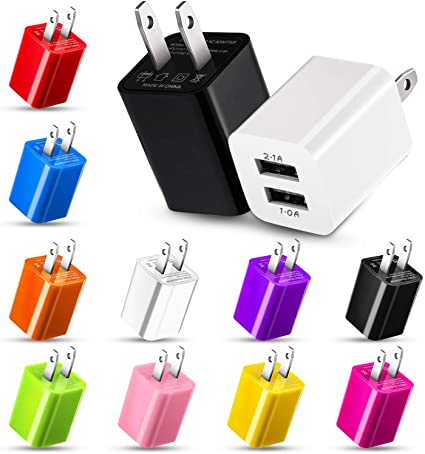 12 Pieces Dual Port USB Wall Charger USB Charger Adapter Quick Charger Cube 2.1A USB Charger Wall Plug Charging Block Replacement for Most Smartphones and Tablets (Multiple Colors)