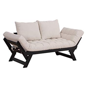 HOMCOM 3 Position Convertible Chaise Lounge Sofa Bed - Black/Cream White