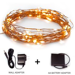 Fairy Star String Lights - 39ft Extra Long Warm White LED Copper Wire Indoor Outdoor - Wall adapter and Battery Adaptor Included plus Remote Control