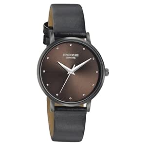 Sonata Poze Quartz Analog Grey Dial Leather Strap Watch for Women-SP80017QL02