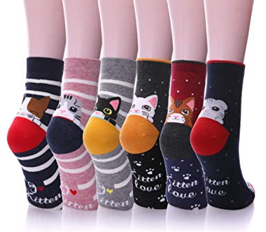 Dosoni Girl Cartoon Animal Cute Casual Cotton Novelty Crew socks 6 packs-Gift Idea