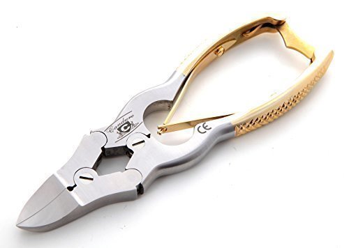 Gold Nail Clippers Cantilever 15cm Curved Blade For Thick Toenails, Suitable for Finger Nails & Toe Nails   Foot Dresser File 6''   Pouch Solid Stainless Steel.