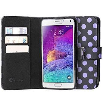 Galaxy Note 4 Case, i-Blason Slim Leather Wallet Book Cover with Stand Feature and Credit Card ID Holders For Samsung Galaxy Note 4 [SM-N910S / SM-N910C] (Dal-Black/Purple)