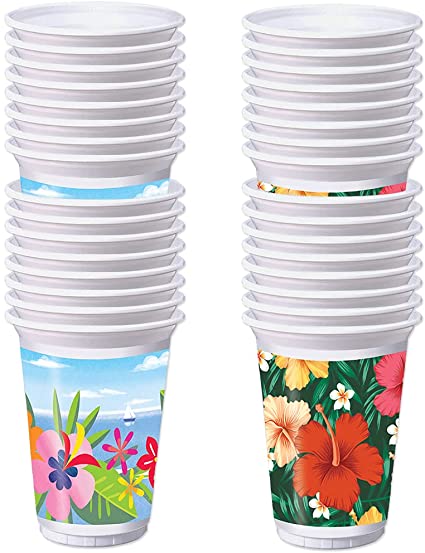 Creative Converting 32 Count Luau Cups Party Dinnerware Bundle | Hawaiian-Themed Celebration, Floral Supplies , Tropical Event, Baby Shower, Beachside Decorations, Flamingo Favors, Weddings