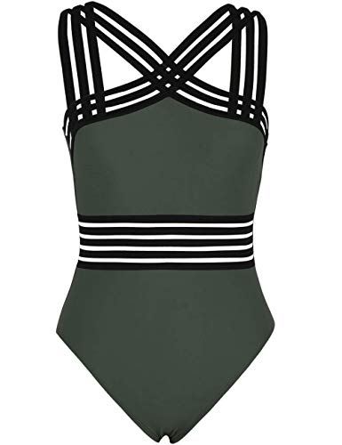 Hilor Women's One Piece Swimwear Front Crossover Swimsuits Hollow Bathing Suits Monokinis