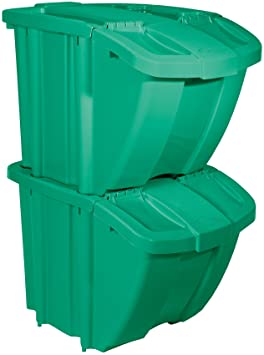 Suncast Kit Stackable Organizer Stores Recyclables Tools and Toys Bin with Front Flap Ideal for Dry Storage, Green