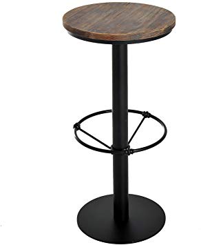 HomCom 42" Rustic Industrial Metal Pine Wood Top Bar Height Adjustable Standing Pub Table