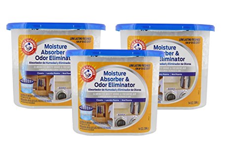 Arm & Hammer Moisture Absorber & Odor Eliminator 14oz Tub, 3 Pack - Eliminates Musty Odors & Freshens Air for Closets, Laundry rooms, Mud Rooms