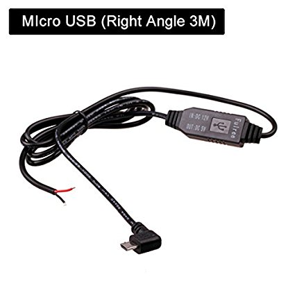 HitCar DC 12V to 5V Power Inverter Micro USB Right Angle 3M Hard Wired Converter Kit Car Charger Cable for GPS Tablet Phone PDA DVR by