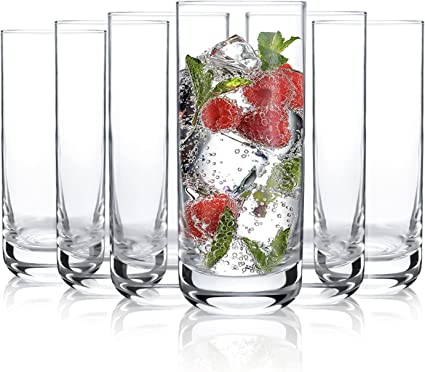 [6-Pack,13.5Oz]DESIGN•MASTER- Premium Lead Free Highball Glasses, Heavy Base Tall Bar Glass, Drinking Glasses for Water, Juice, Beer, and Cocktail