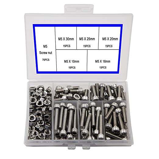 Newlng M5 304 Stainless Steel Hexagon Socket Head Cap Screws Hexagon Socket Head Screw Head Mechanical Parts Bolt and Nut Combination Box