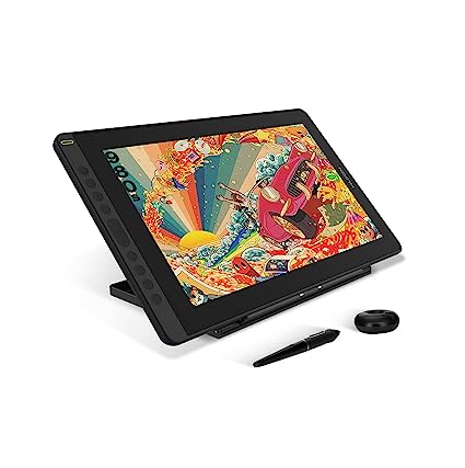 HUION KAMVAS 16 Graphics Drawing Tablet with Full-Laminated Screen Anti-Glare 10 Express Keys Android Support Battery-Free Stylus 8192 Pen Pressure Tilt with Adjustable Stand - 15.6 Inch Pen Display Blue