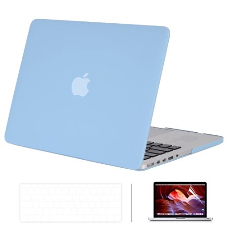 Macbook Pro 15" with Retina Display Case, ICE FROG Rubberized Plastic Hard Matte Frosted Slim Case Cover   Soft TPU Keyboard Skin   HD Screen Protecor (A1398) - Serenity Blue