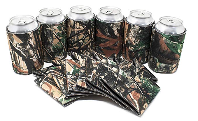 TahoeBay 12 Can Sleeves for Standard Cans Blank Poly Foam Beer Insulator Coolers (Camo, 12)