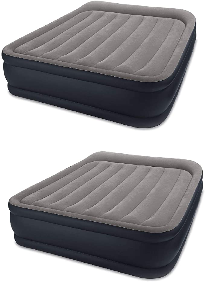 Intex Deluxe Raised Blow Up Air Bed Mattress with Built In Pump, Queen (2 Pack)