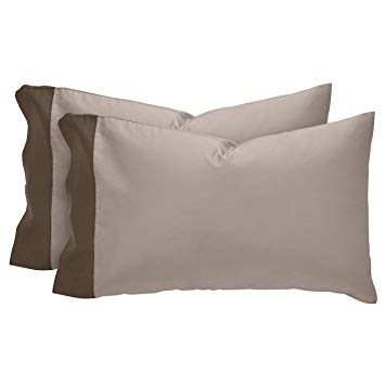 Rivet Supima Cotton Envelope Closure Pillowcases, Set of 2, King, Walnut / Mushroom