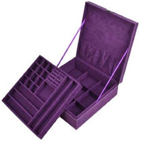 KLOUD City Purple two-layer lint jewelry box organizer display storage case with lock