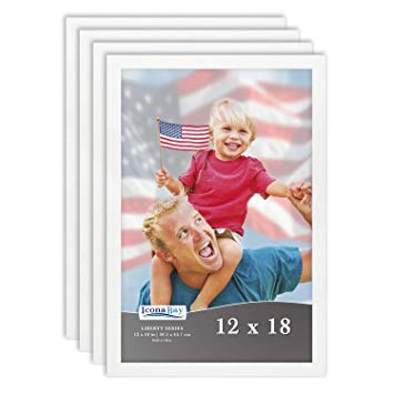 Icona Bay 12x18 Frame (4 Pack, White), Sturdy Wood Composite Frame, Wall Hang Hooks Included, White Picture Frames, Liberty Collection