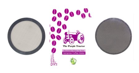 The Purple Tractors Filter Set For Use With The AeroPress Coffee Maker - 2 Stainless Steel Precision Fit Reusable Ultra Fine Filters Combo Kit
