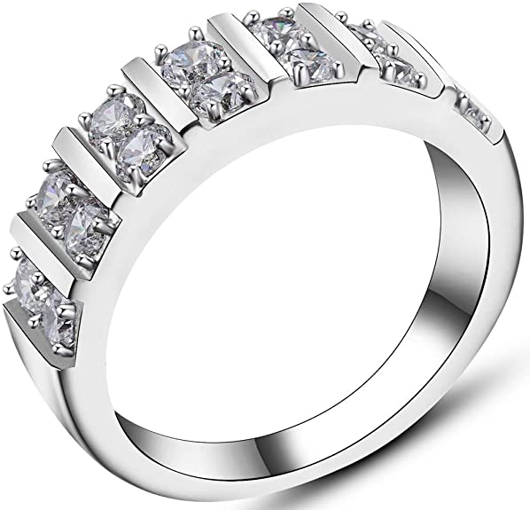Jude Jewelers Stainless Steel Cubic Zircon Eternity Wedding Engaegment Band Ring